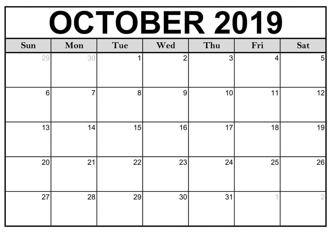 October Calendar 2019 