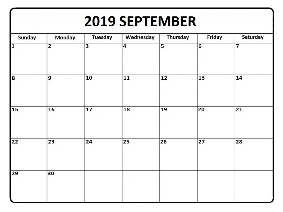 Sep 2019 Calendar Printable 