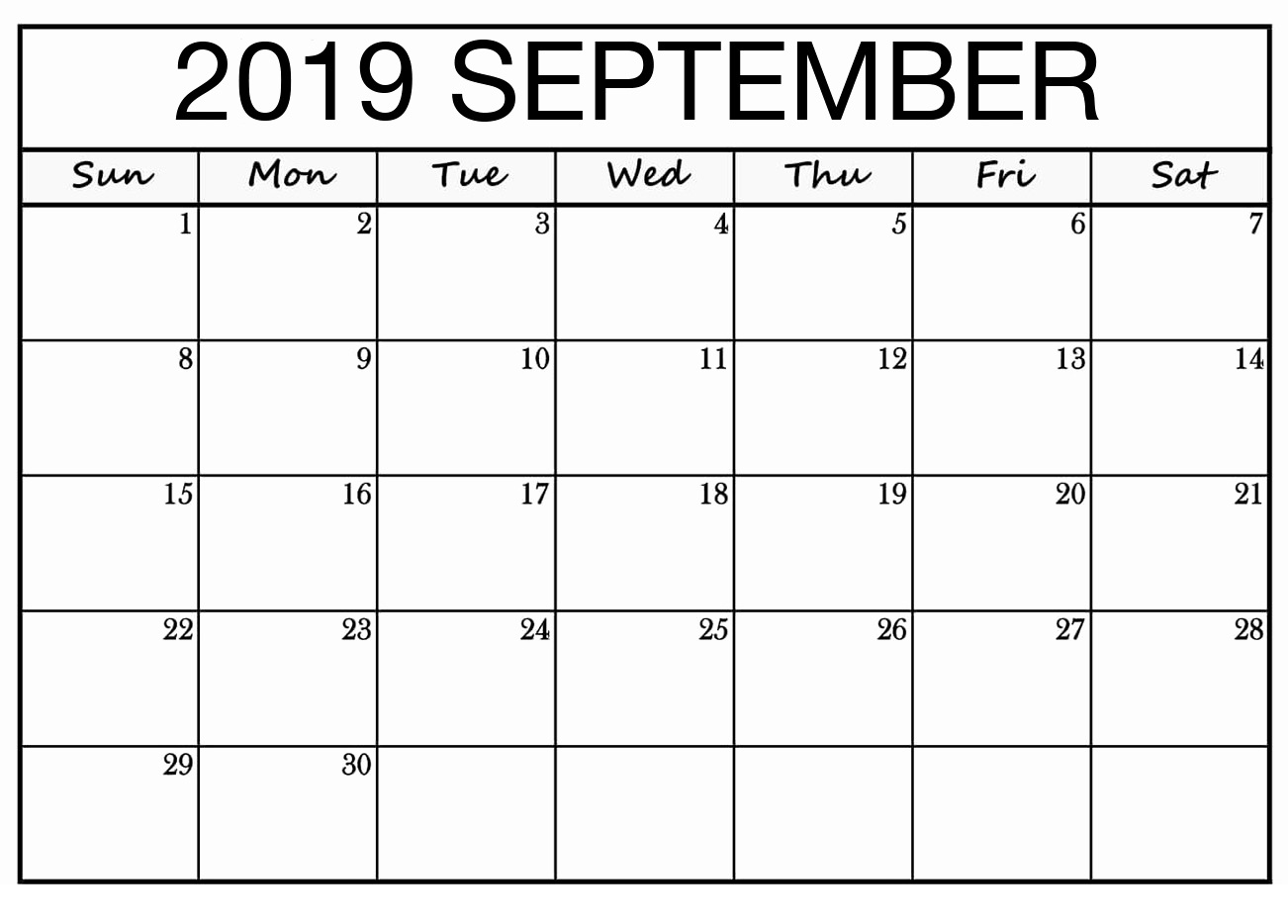 Blank September 2019 Calendar Printable 