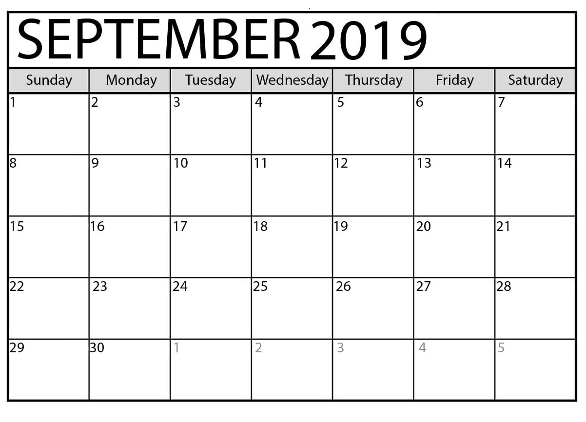 September 2019 Calendar Template 