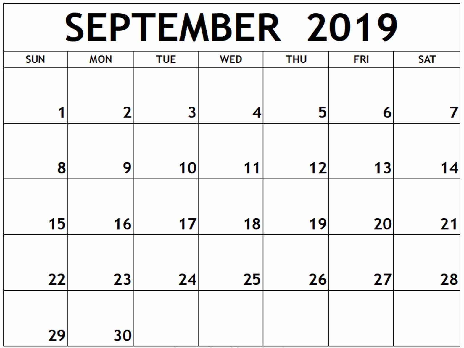 September 2019 Calendar Template 