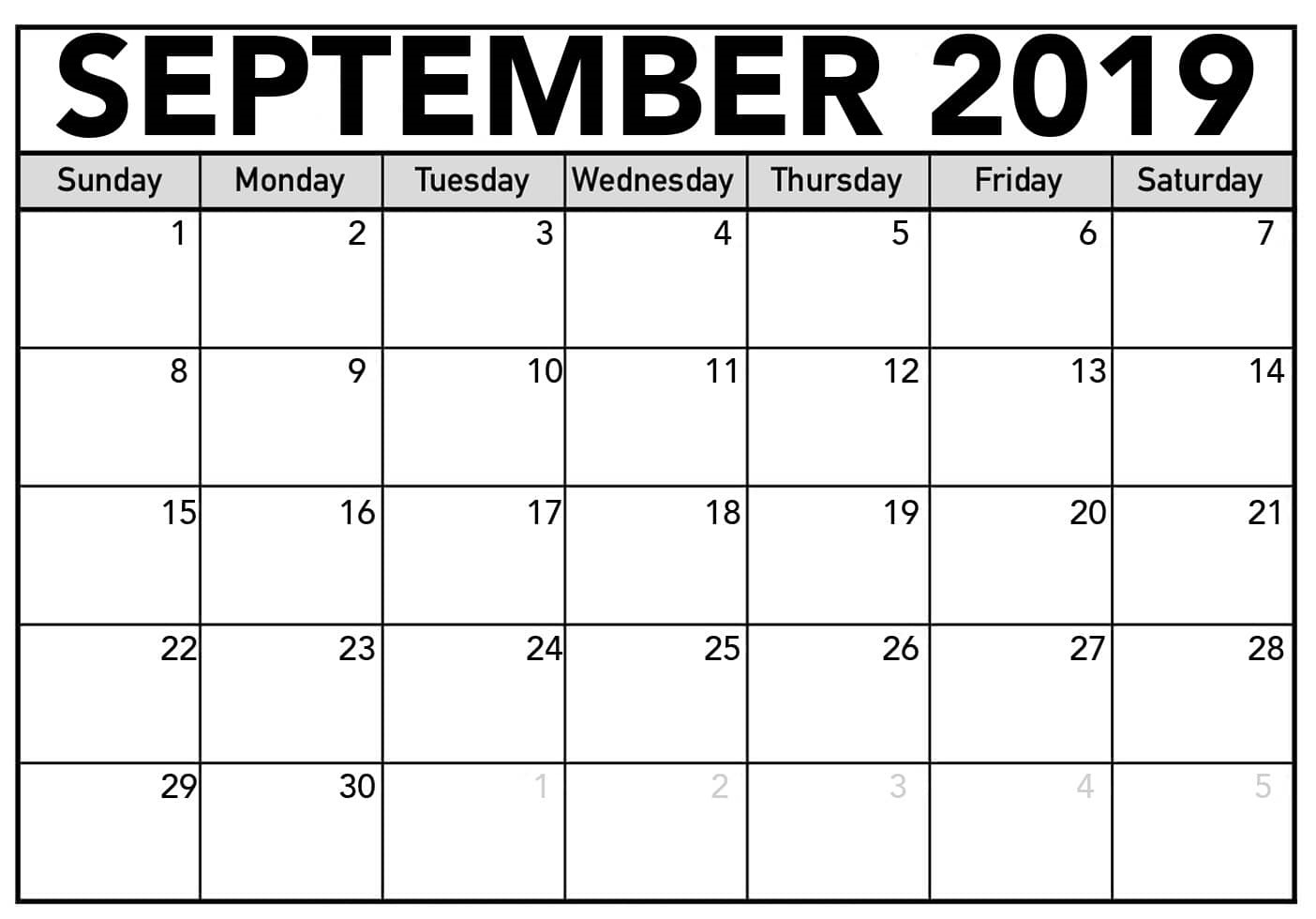 September 2019 Calendar Template 