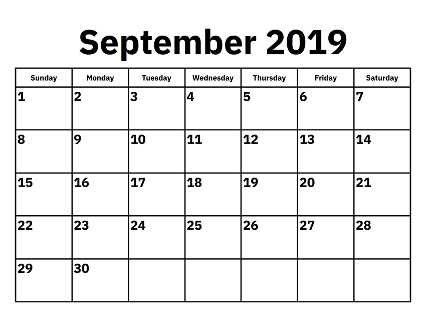 September 2019 Calendar Template 