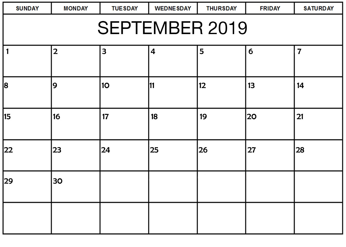 September 2019 Blank Calendar