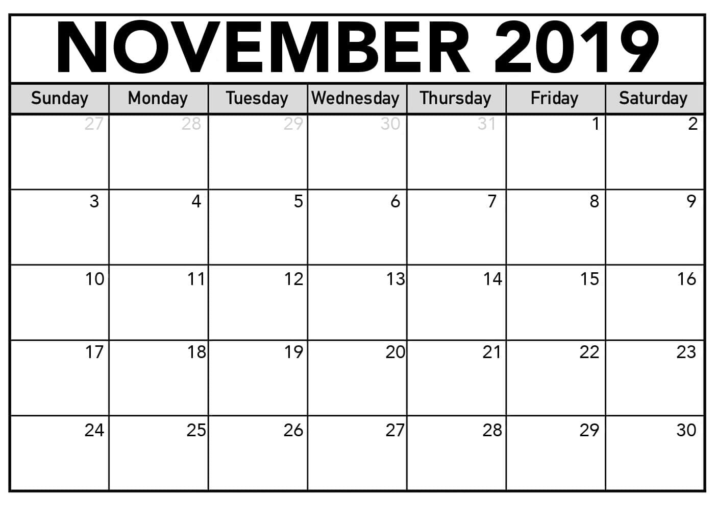 November 2019 Printable Calendar 