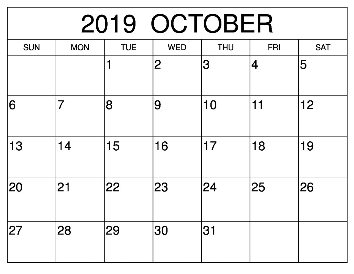 Blank October 2019 Calendar