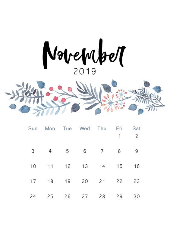 Cute November 2019 Calendar 