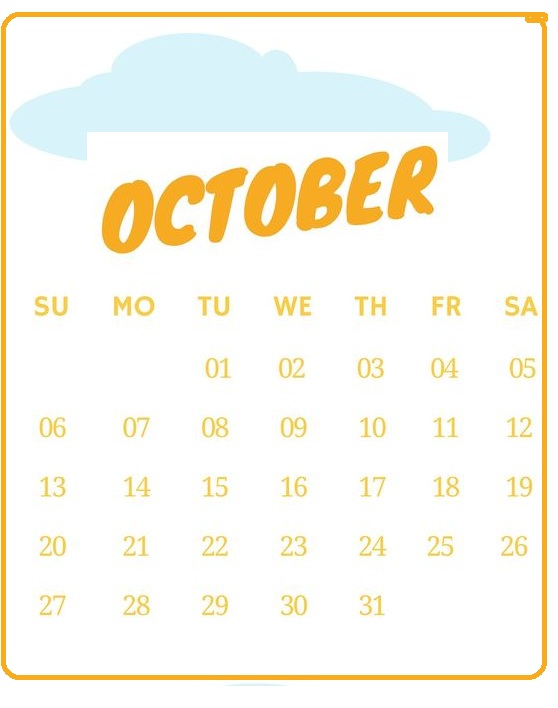 Cute October 2019 Calendar