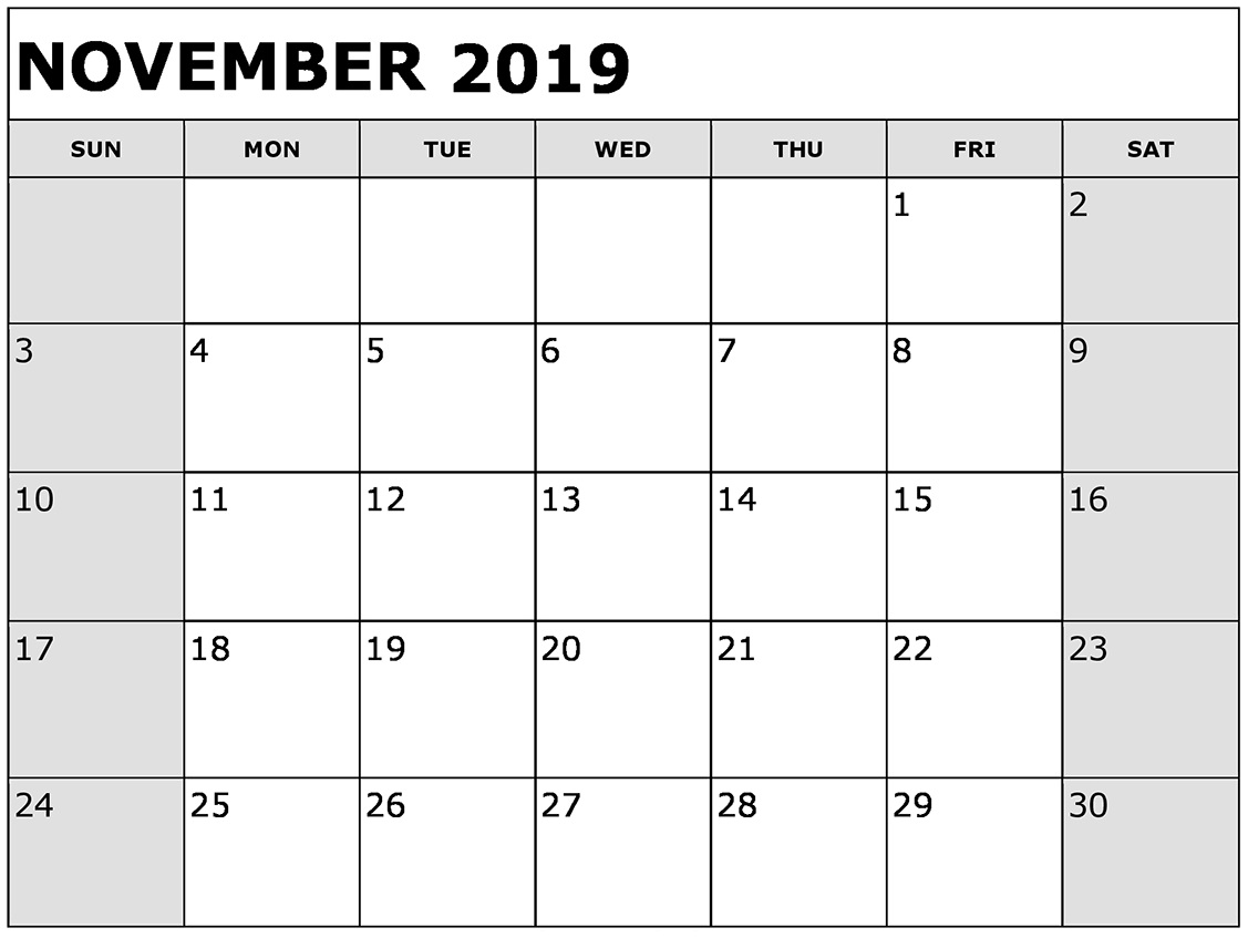 Free Printable November 2019 Calendar