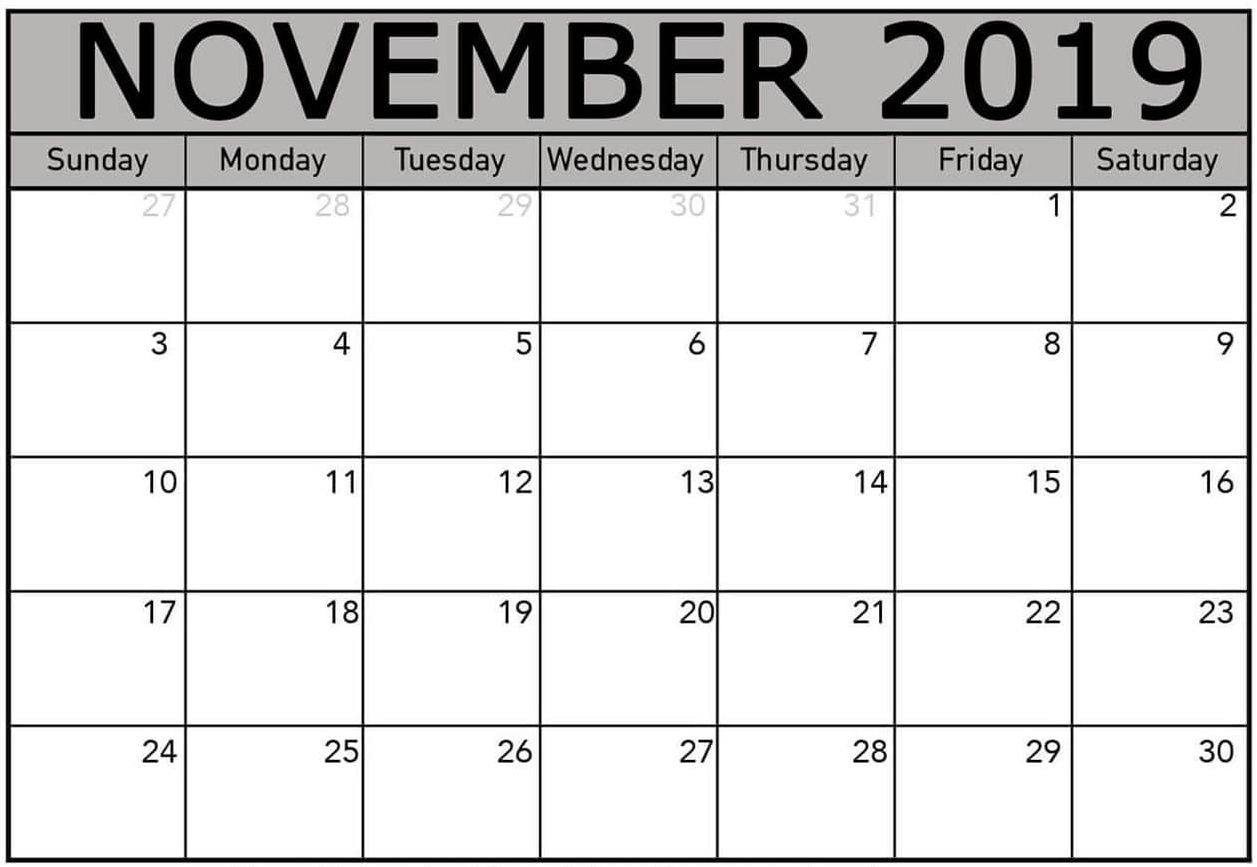 Free Printable November 2019 Calendar