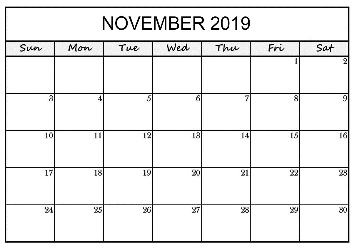 Free Printable November 2019 Calendar