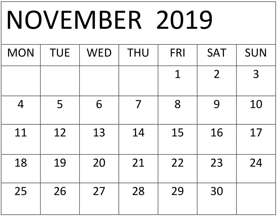 Free Printable November 2019 Calendar