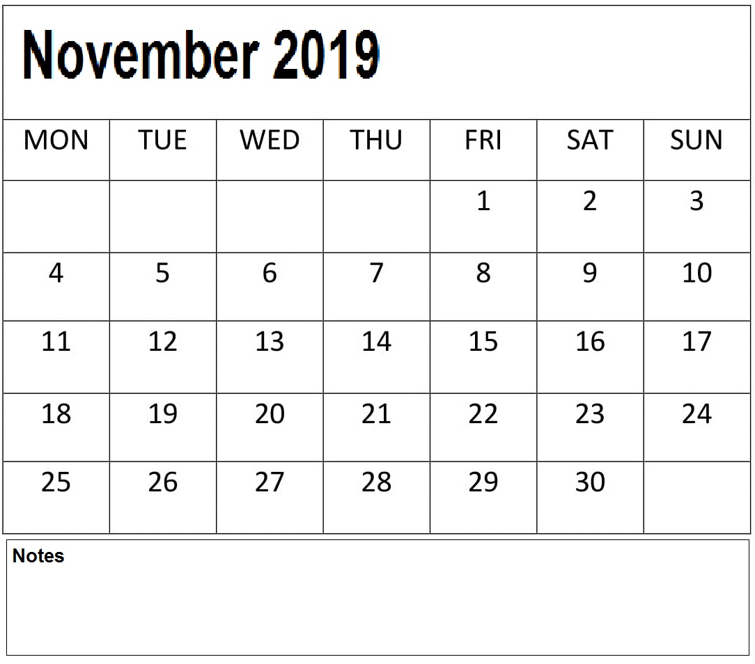 November 2019 Blank Calendar