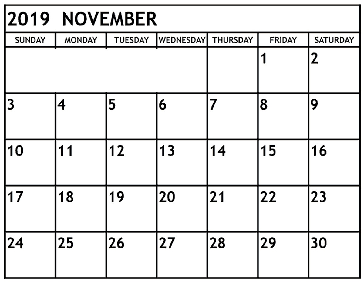 November 2019 Blank Calendar