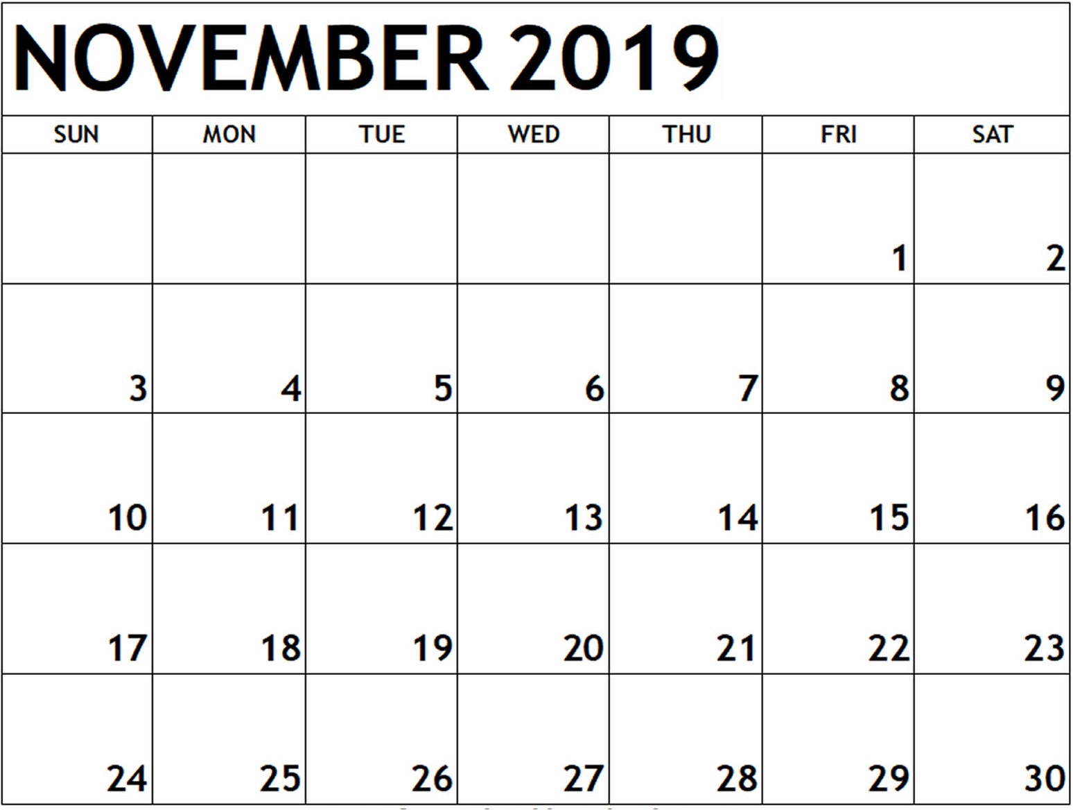 November 2019 Calendar Printable