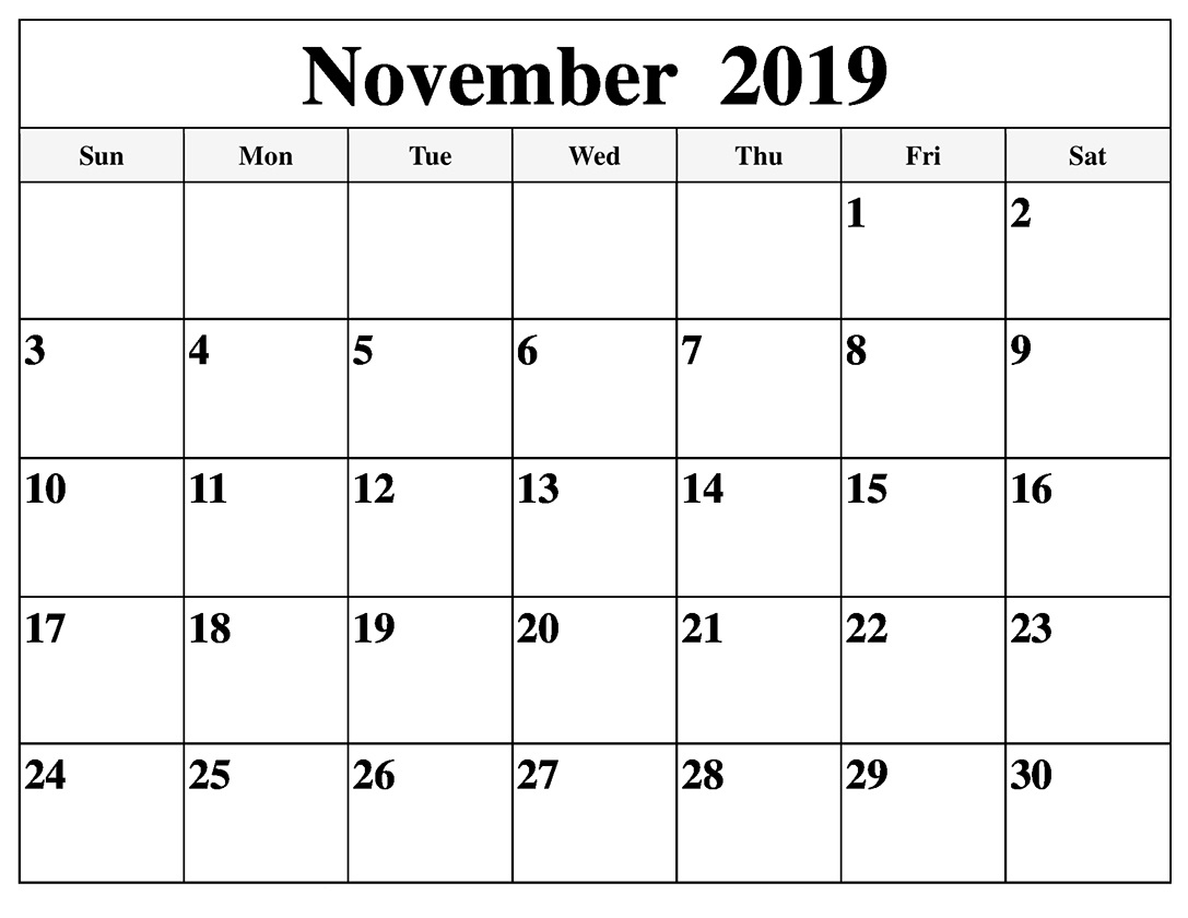 November 2019 Calendar Template