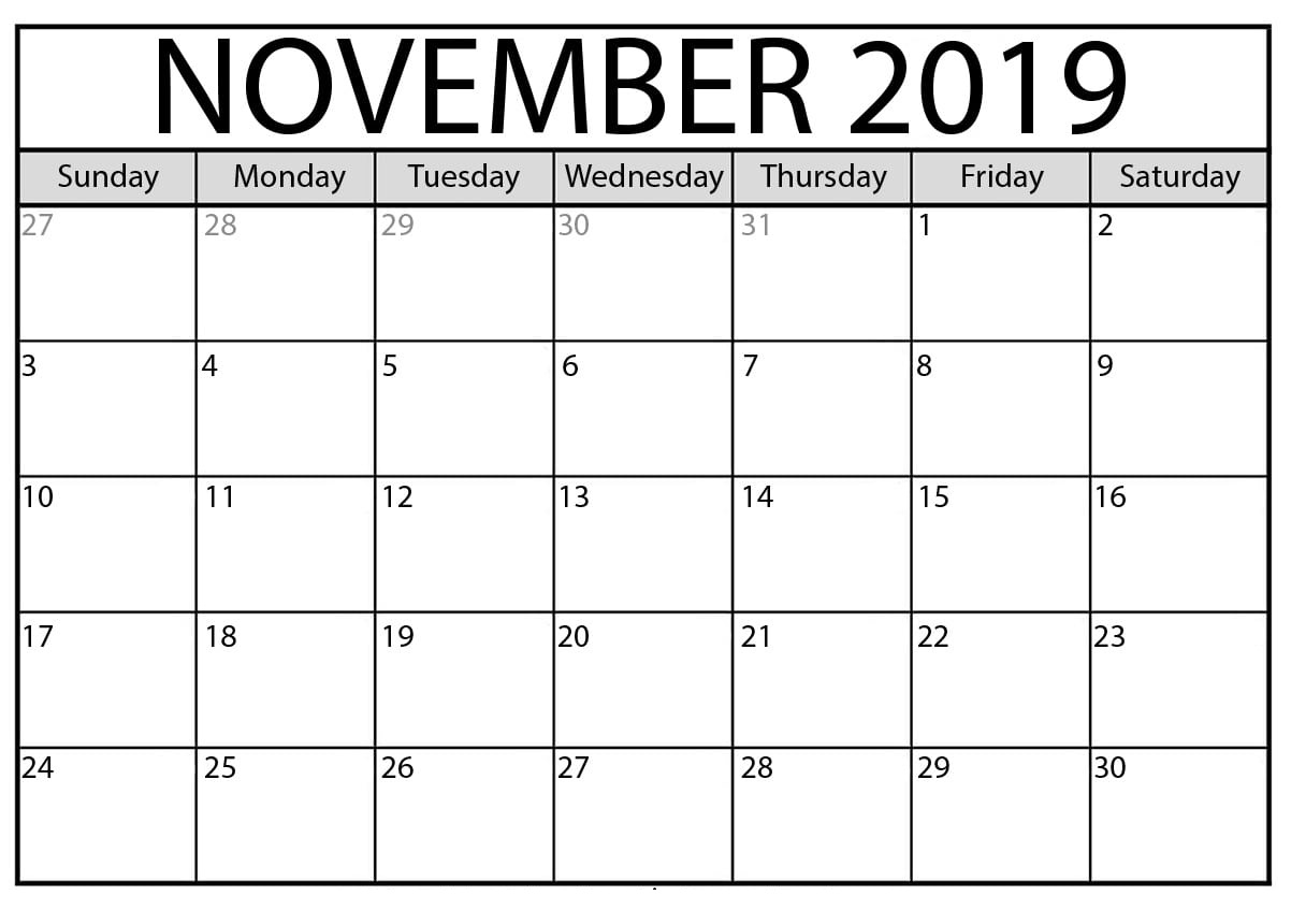 November 2019 Calendar Printable