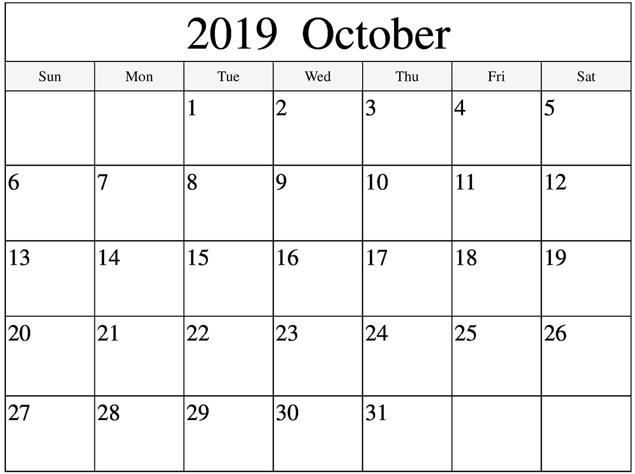 October 2019 Blank Calendar 