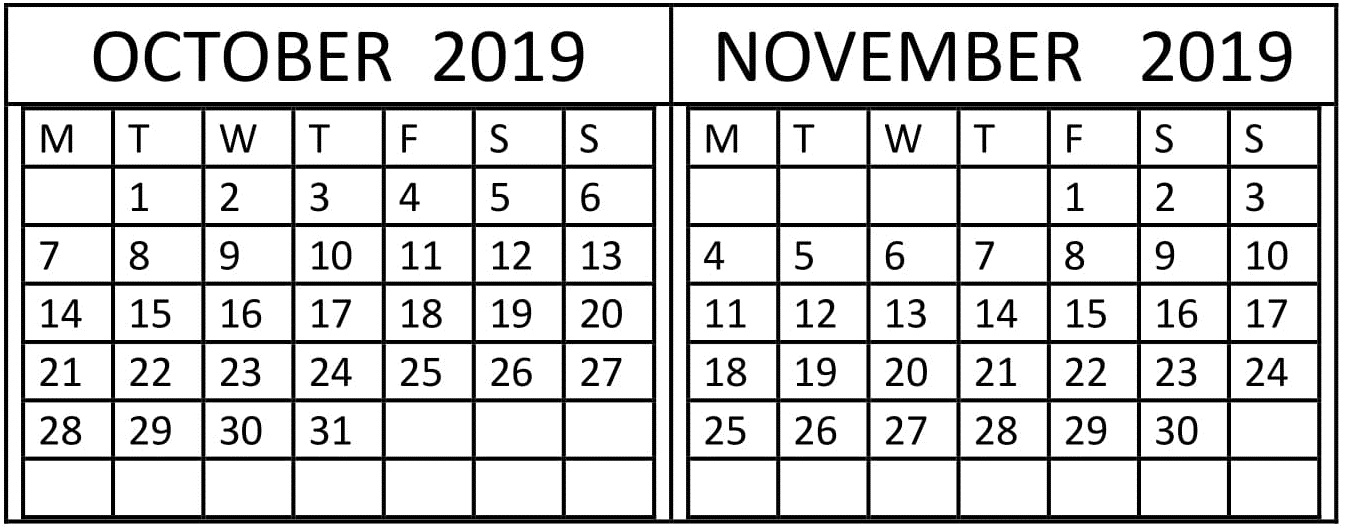 October November 2019 Calendar Planner