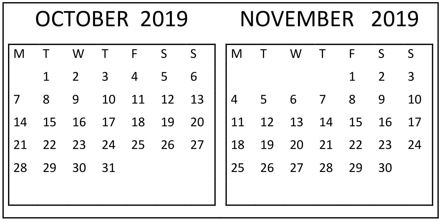 October November 2019 Printable Calendar