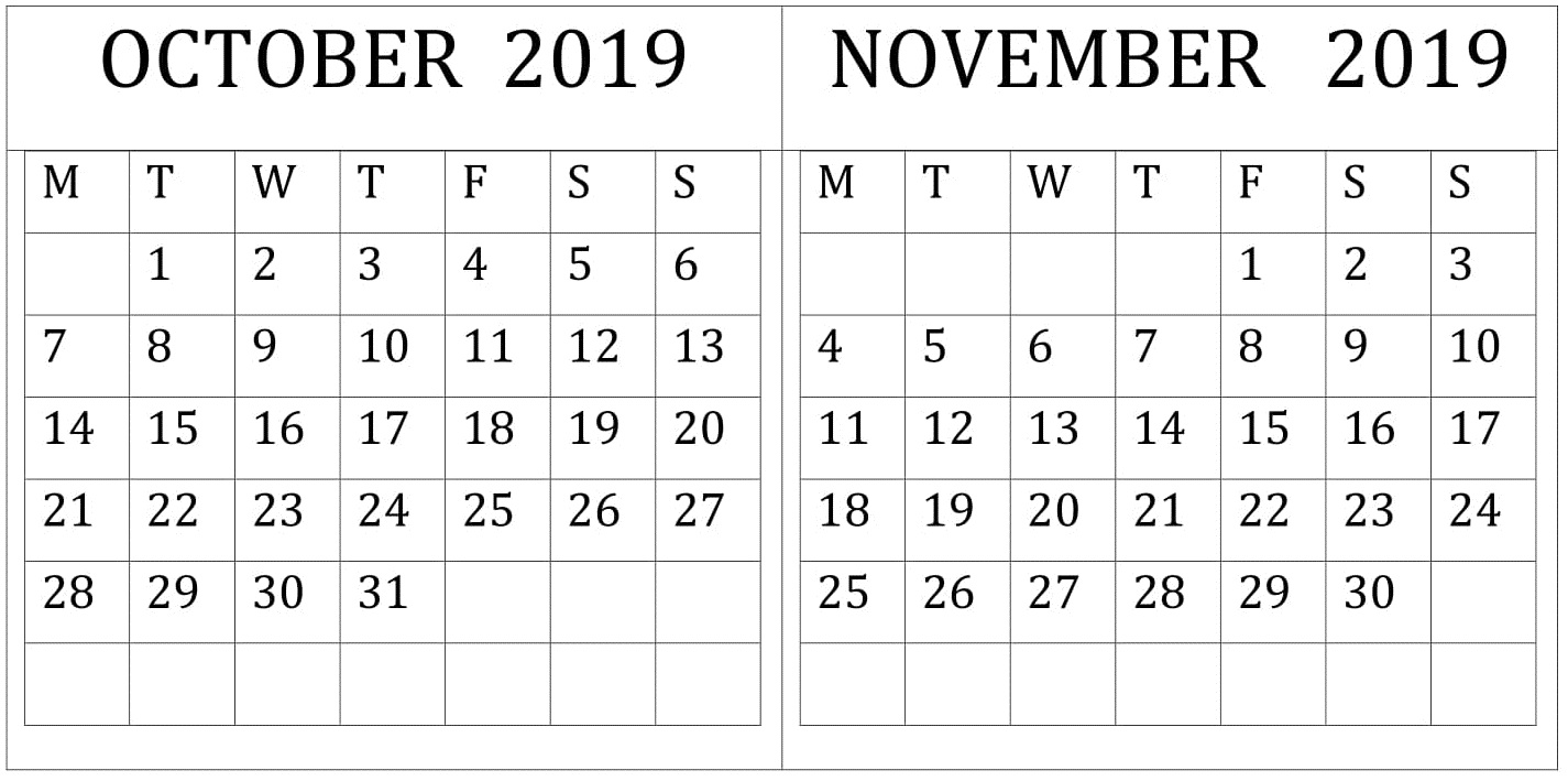 October November 2019 Calendar