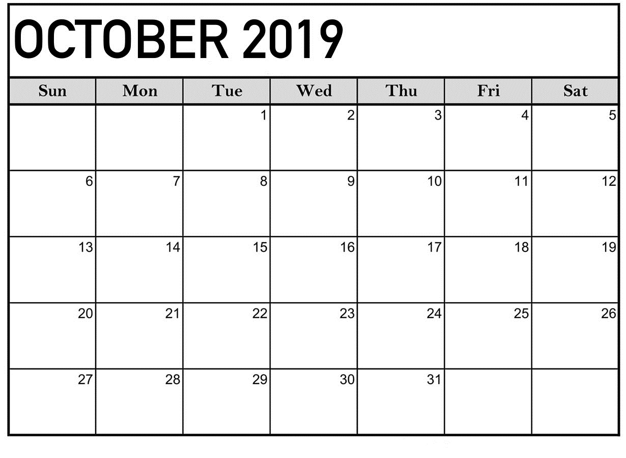 Printable October 2019 Calendar