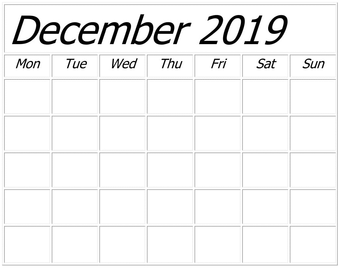 Blank December 2019 Calendar