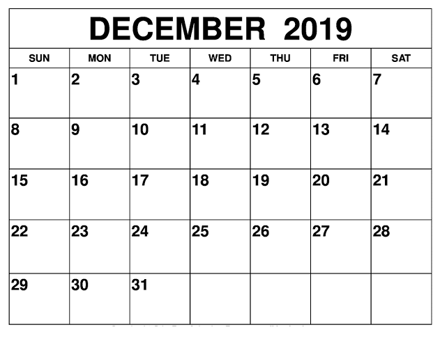 Blank December 2019 Calendar