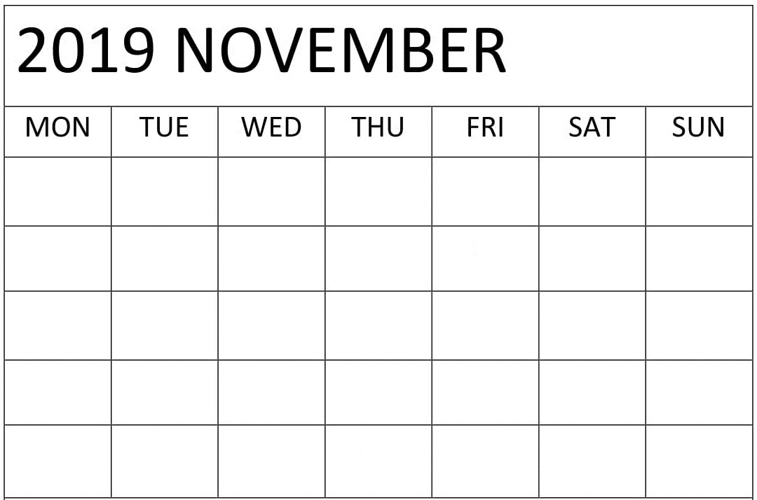 Blank November 2019 Calendar