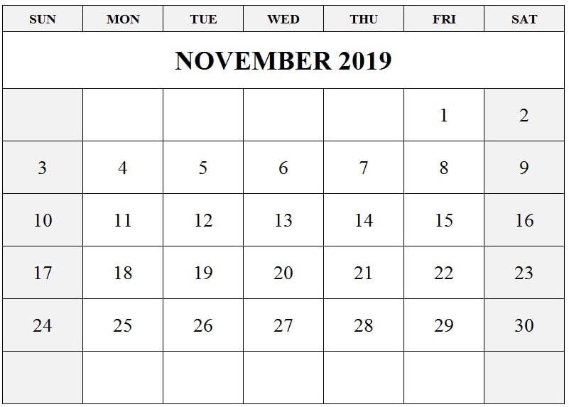 Blank November 2019 Calendar