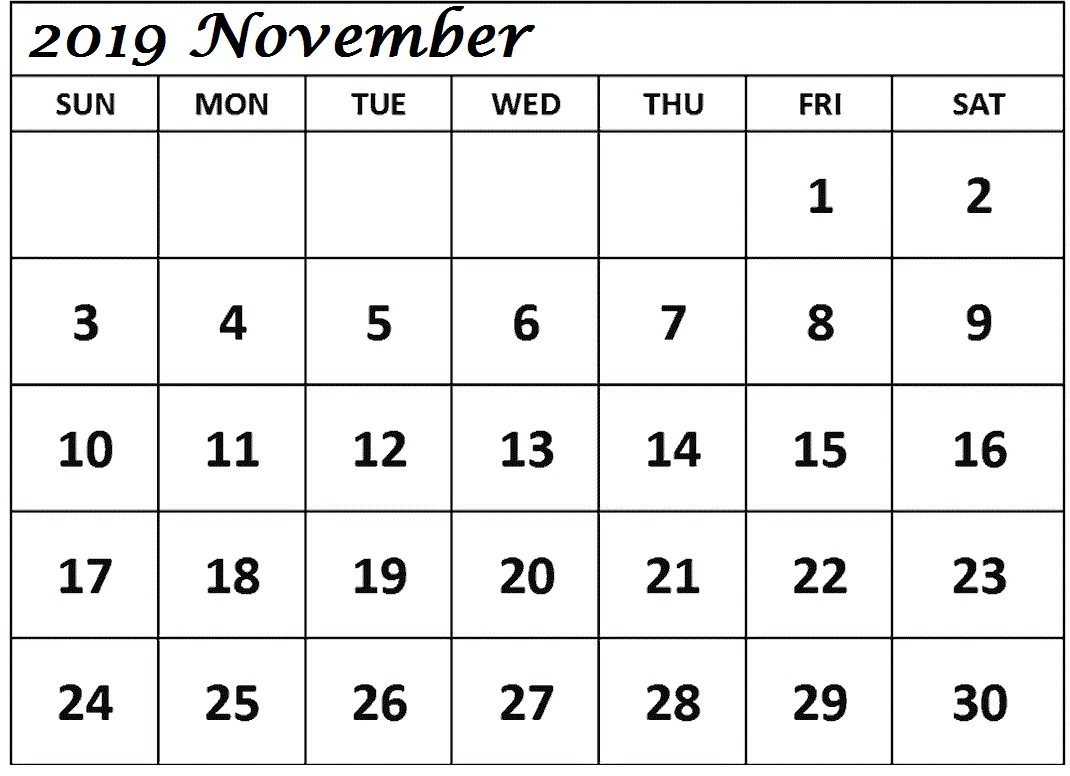 Blank November 2019 Calendar