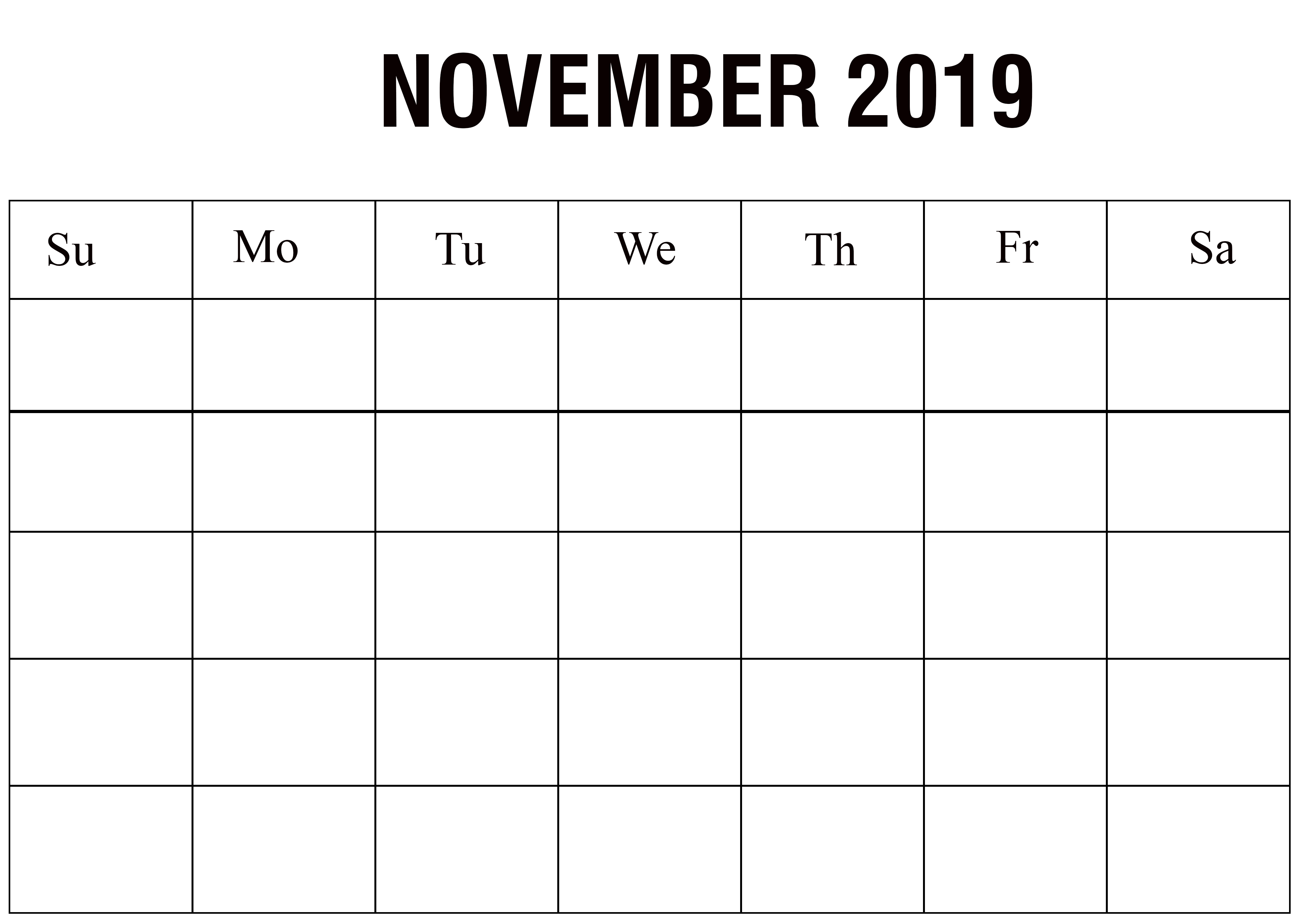 Blank November 2019 Calendar