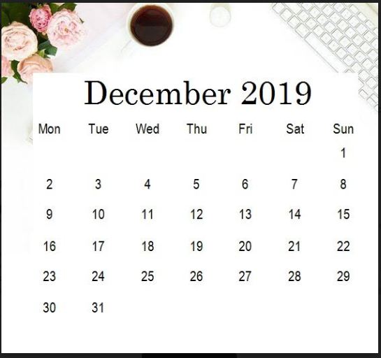 Cute December 2019 Calendar 