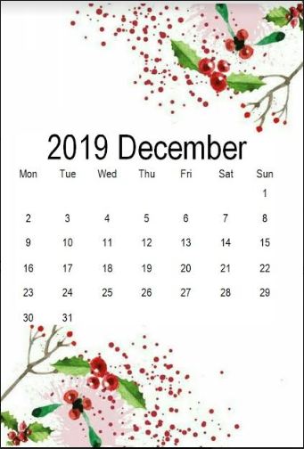 Cute December 2019 Calendar 