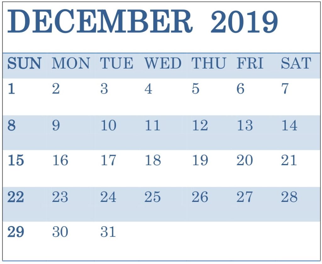 December 2019 Calendar Printable Free Download - Latest Printable ...