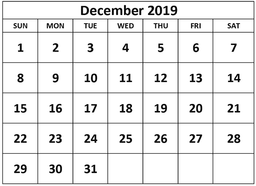 December 2019 Calendar Template