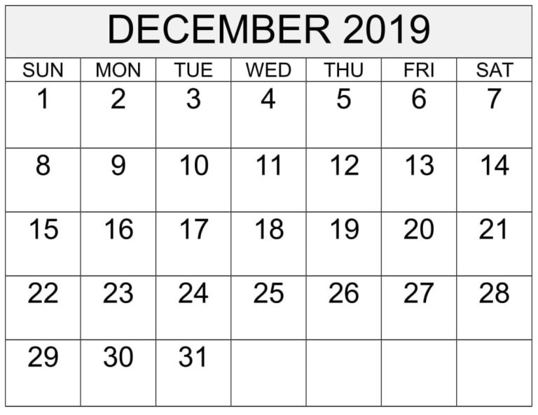 December Calendar 2019 Word Template - Latest Printable Calendar & Template