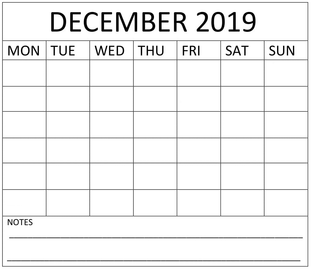 December 2019 Blank Calendar