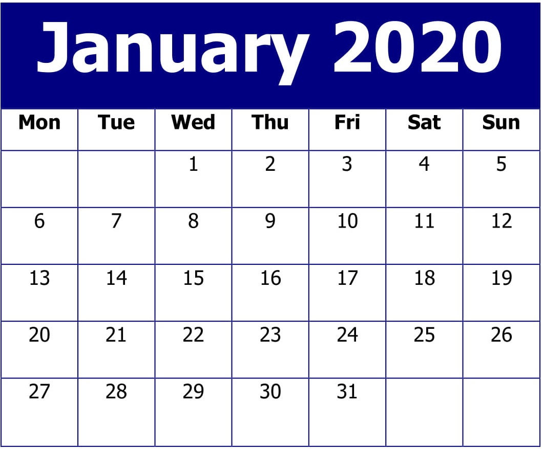 January 2020 Calendar 
