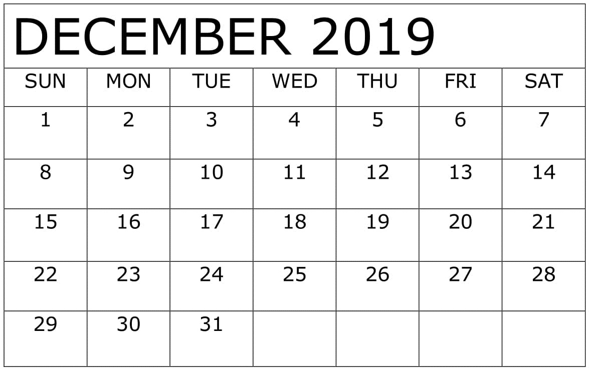 Printable December 2019 Calendar