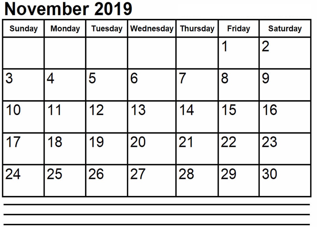 Printable November 2019 Calendar