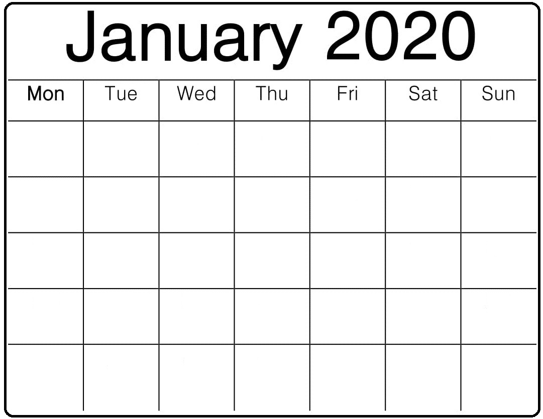 Blank January 2020 Calendar 