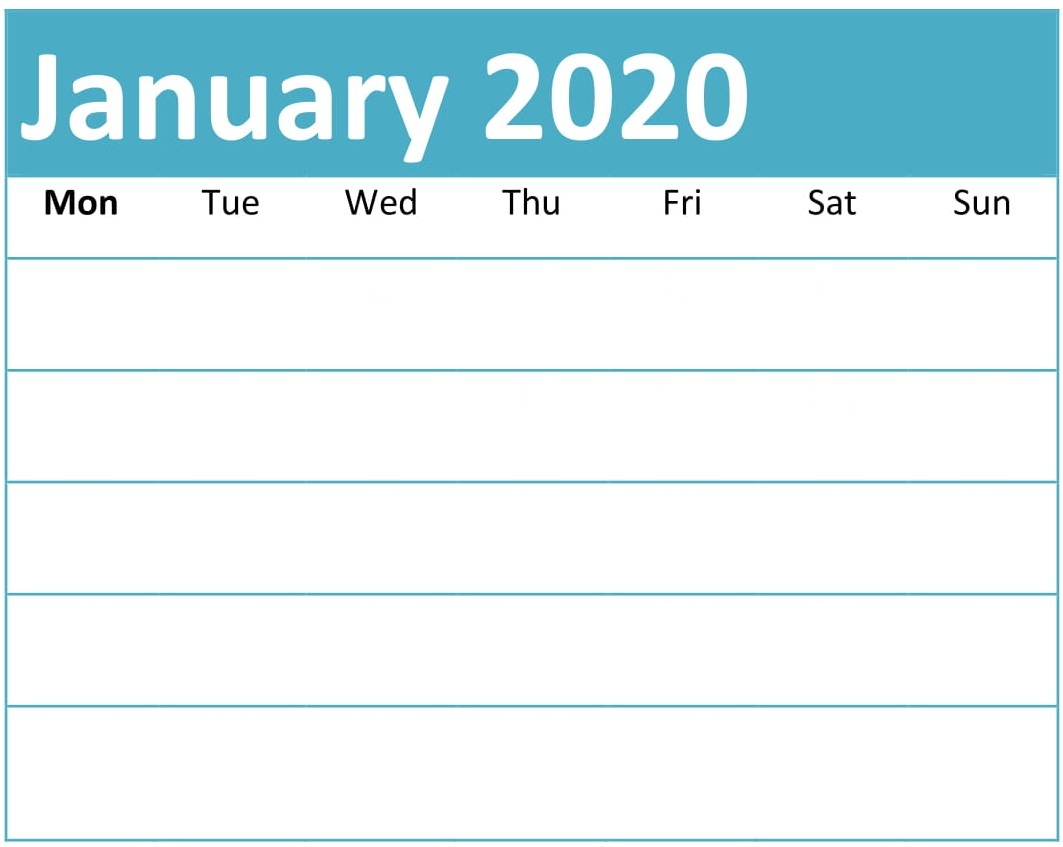 Blank January 2020 Calendar 