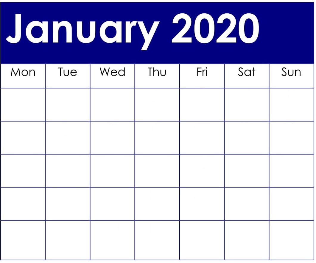 Blank January 2020 Calendar 