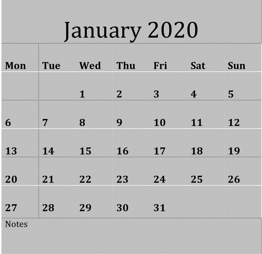 Calendar For January 2020 