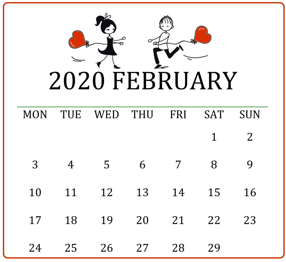 Cute February 2020 Calendar