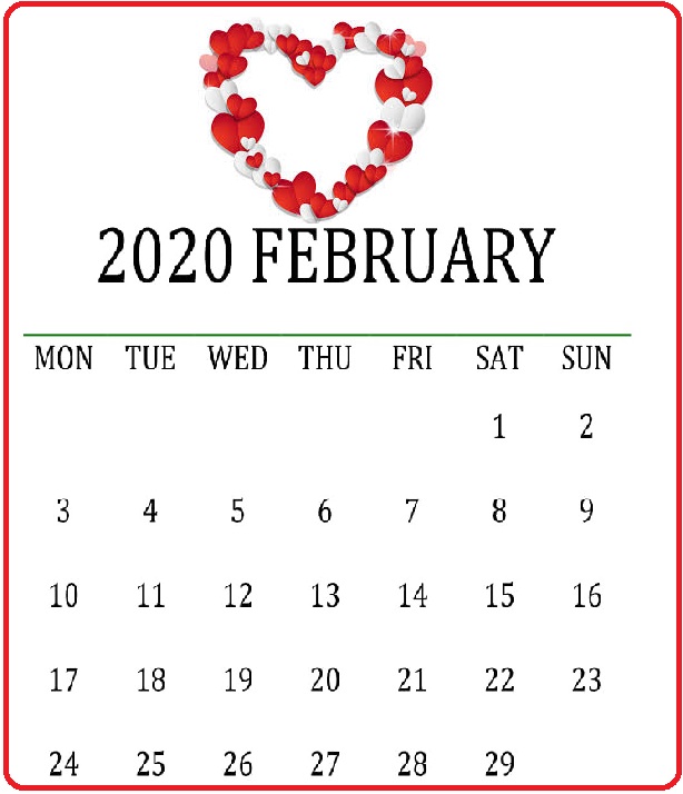 Cute February 2020 Calendar