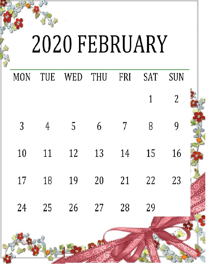 Cute February 2020 Calendar