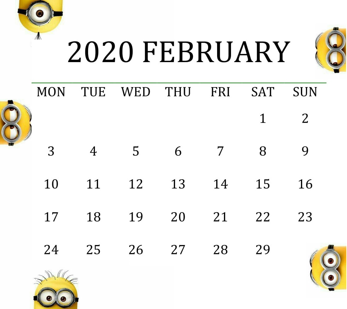 Cute February 2020 Calendar