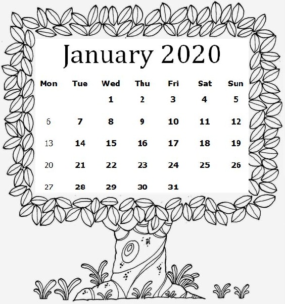 Cute January 2020 Calendar 